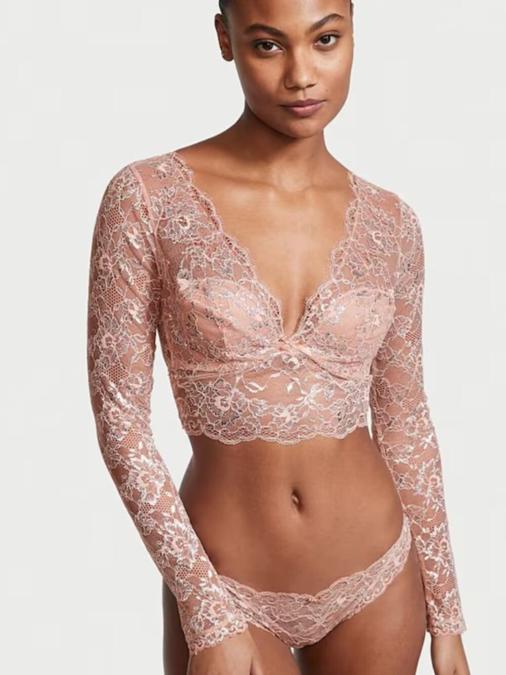 Victoria's Secret Dream Angels Evening Blush‎ Allure Shimmer Long Sleeve Bra Top
